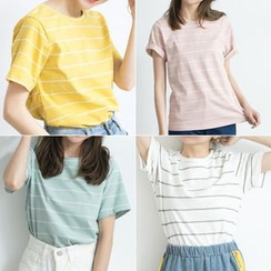 BAIMOMO - Striped Crewneck T-Shirt BAIMOMO - Striped Crewneck T-Shirt