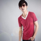 Sha 2 Shop - Contrast-Trim V-Neck Short-Sleeve Tee