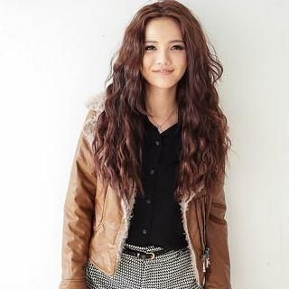 Fleece-Lined Faux-Leather Biker Cropped Jacket