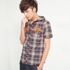 Free Shop - Faux-Suede Flap Plaid Hooded Shirt