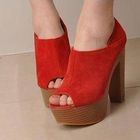 Mancienne - Genuine Leather Peep-Toe Platform Pumps