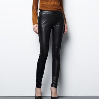 Faux-Leather Panel Skinny Pants