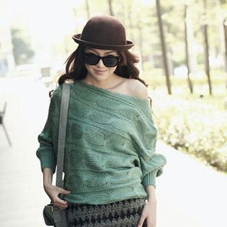PUFII - Off-Shoulder Cable-Knit Top PUFII - Off-Shoulder Cable-Knit Top