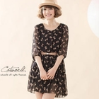 CatWorld - 3/4-Sleeve Printed Chiffon Dress