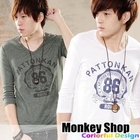 Monkey Shop - 3/4-Sleeve V-Neck Print Tee