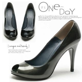 Genuine Leather Patent Open-Toe Stilettos