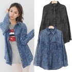 HAPPY CAT - Long-Sleeve Washed Denim Shirt