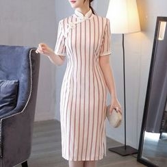 Miss Four Qipao - 中袖条纹旗袍 Miss Four Qipao - 中袖条纹旗袍