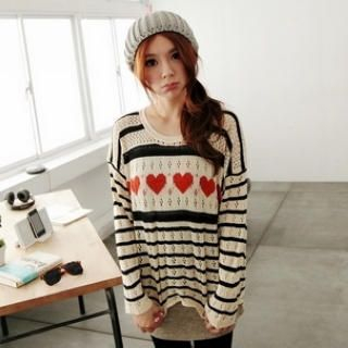 Dip-Back Heart-Pattern Knit Top