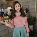 NamuDDalgi - Lace-Trim Polka-Dot Chiffon Blouse