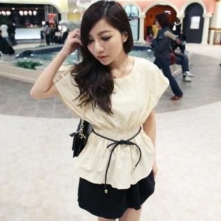 Gathered-Waist Short-Sleeve Top With Sash Gathered-Waist Short-Sleeve Top With Sash