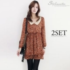 Stylementor - Set: Floral Chiffon Dress + Tights