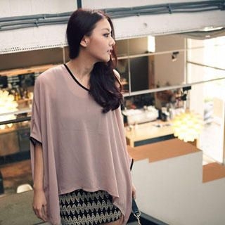 Asymmetrical Contrast-Trim Cape Top Asymmetrical Contrast-Trim Cape Top