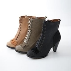 HAPPY CAT - Fringe-Trim Lace-Up Ankle Boots