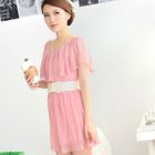 59th Street - Cape Collar Pleated Chiffon Dress (Belt not Included)
