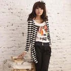 TianXuan - Long-Sleeve Scallop-Striped Zip Cardigan