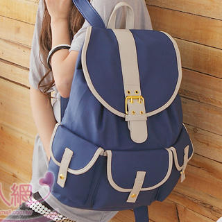 Contrast-Trim Buckled Backpack