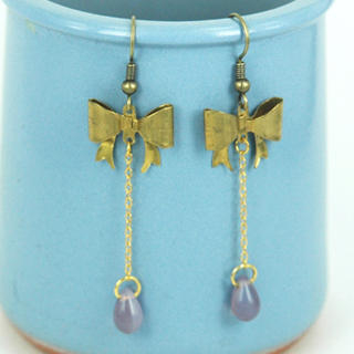 Gold Pretty Ribbon Long Earrings