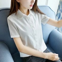 Tangi - 純色短袖襯衫 Tangi - 純色短袖襯衫