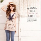 YUMI - Bow-Front Argyle-Pattern Top