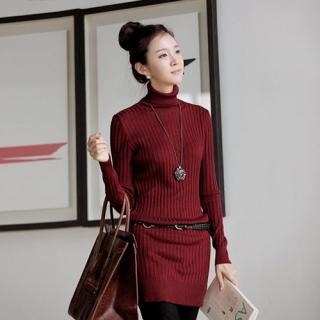 Turtleneck Rib-Knit Sweater Dress