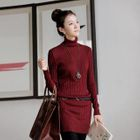 CLICK - Turtleneck Rib-Knit Sweater Dress