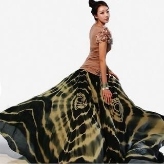 Elasticized Waist Dyed Long Skirt