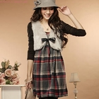 Tokyo Fashion - Inset Faux-Fur Vest Plaid Dress