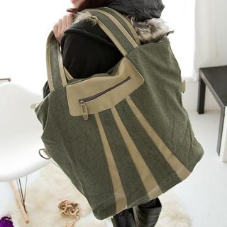 Faux-Leather Trim Canvas Tote
