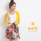 yeomong - Set: 3/4-Sleeve Cardigan + Mock Two-Piece A-Line Dress