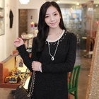 CLICK - Faux-Pearl Neckline Glittered Knit Dress 