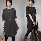 HALUMAYBE - Short-Sleeve Loose-Fit Dress