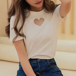 Ashlee - Heart Cutout Short-Sleeved T-Shirt Ashlee - Heart Cutout Short-Sleeved T-Shirt