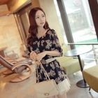 CLICK - Mesh-Hem Printed Chiffon Dress