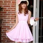 Mooiee - Set: Sleeveless Pinstriped Dress + Corsage-Accent Bolero