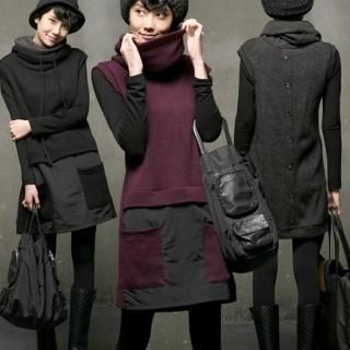 Wool Blend Cowl-Neck Sleeveless Dress