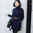 NAINGIRL - Set: Turtleneck Cable-Knit Dress + Belt