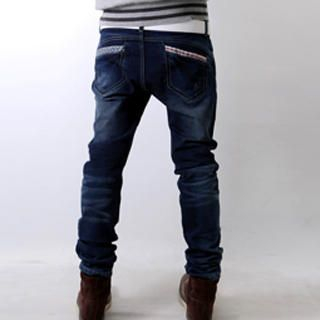Pattern-Accent Washed Jeans