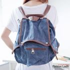 Fashion Lady - Faux-Leather Trim Denim Backpack