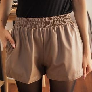 Elastic-Waist Faux-Leather Shorts Elastic-Waist Faux-Leather Shorts