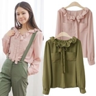 HAPPY CAT - Ruffle-Trim Bow-Tie Chiffon Blouse