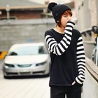 HOTBOOM - Striped Sleeve Knit Top