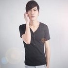 Sha 2 Shop - Single-Breasted Short-Sleeve V-Neck Top