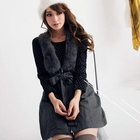 OrangeBear - Faux-Fur-Collar Sleeveless Zip Dress