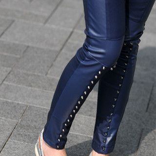 Faux Leather Studded Skinny Pants