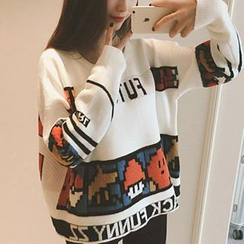 Angel Shine - Loose-Fit Printed Knit Top Angel Shine - Loose-Fit Printed Knit Top