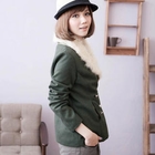 CatWorld - Faux-Fur Collar Double-Breasted Jacket