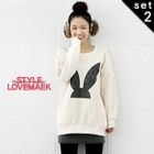 lovemark - Set: Bow-Back Printed Pullover + Inset Skirt Tights