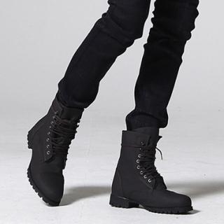 Lace-Up Faux-Leather Ankle Boots