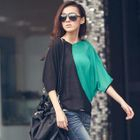 PUFFY - Color-Block V-Neck Chiffon Top